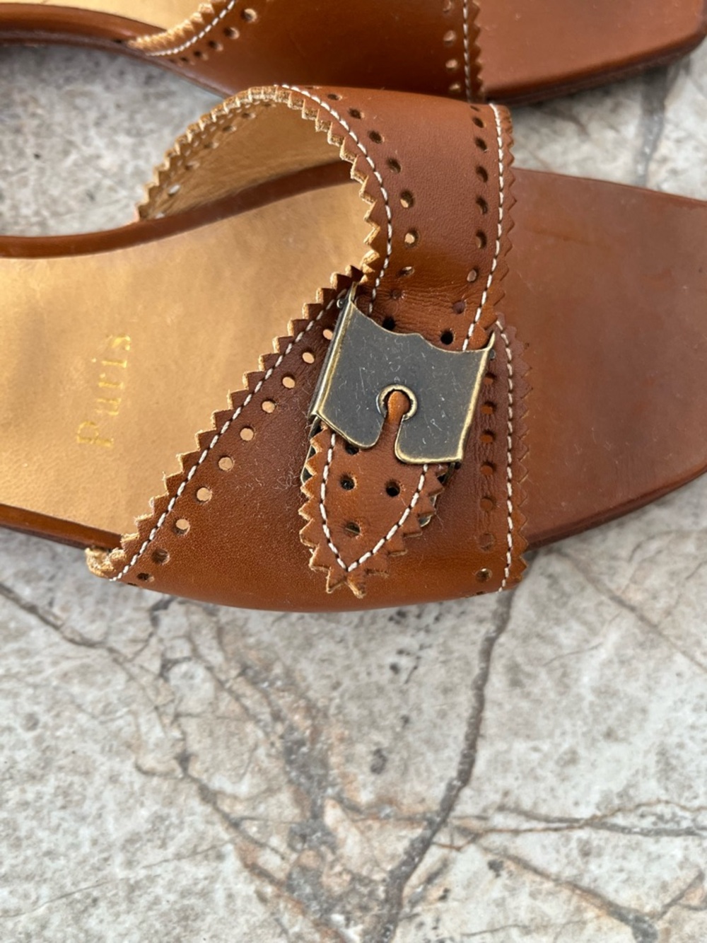 Christian Louboutin Leather Brogue Slides Mules Brown Buckle Sandals - Picture 8 of 10